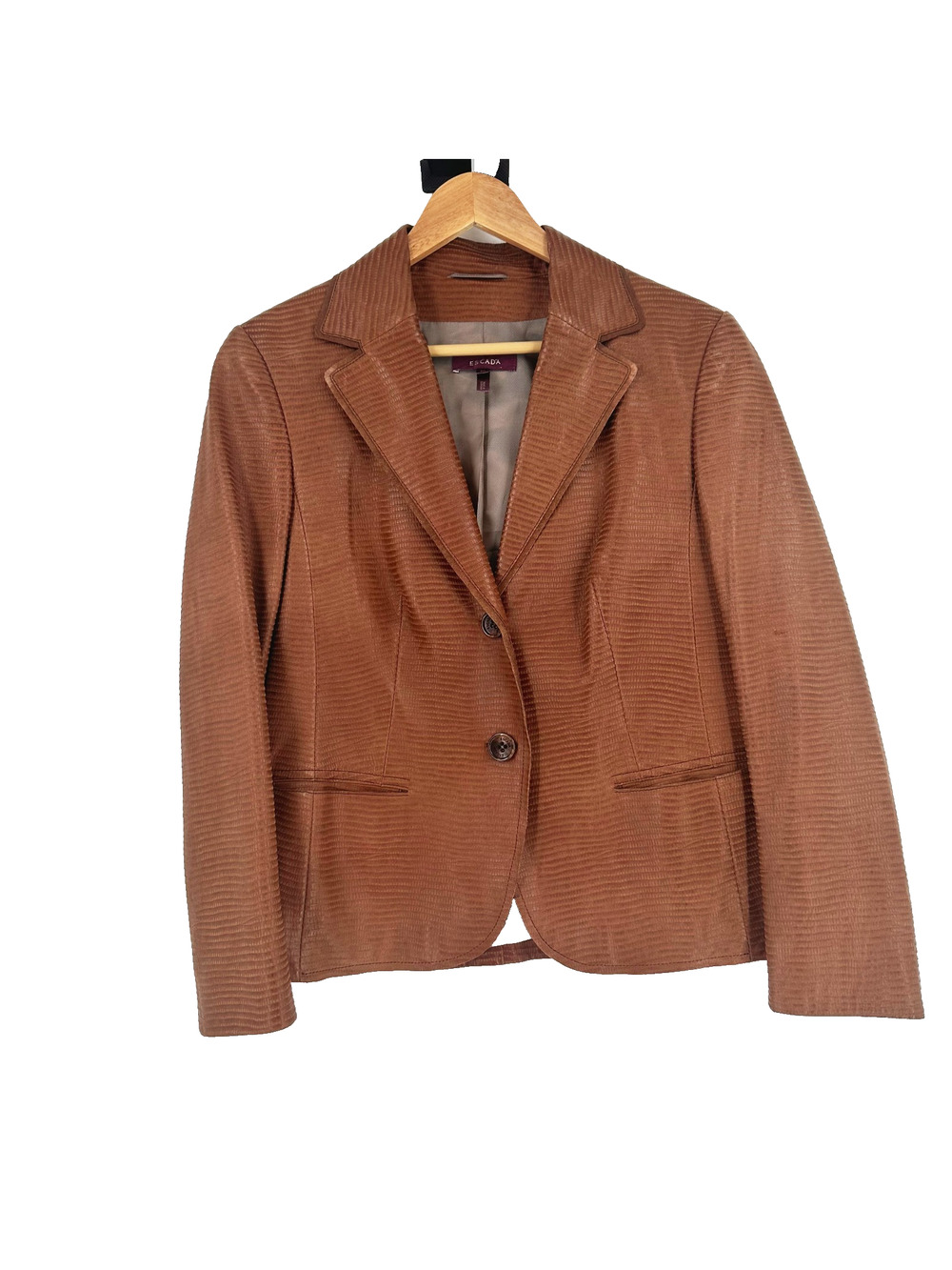 VTG Escada Cognac Lamb Leather Blazer Womens 40/US 8 Corporate Old Money 90s
